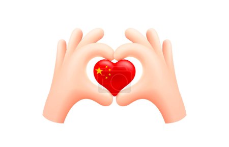 Téléchargez les illustrations : Drapeau de Chine en forme de coeur de main. Concept de drapeau national. Illustration vectorielle. - en licence libre de droit