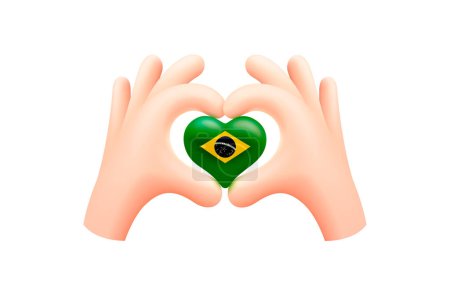 Téléchargez les illustrations : Drapeau du Brésil en forme de coeur de main. Concept de drapeau national. Illustration vectorielle. - en licence libre de droit