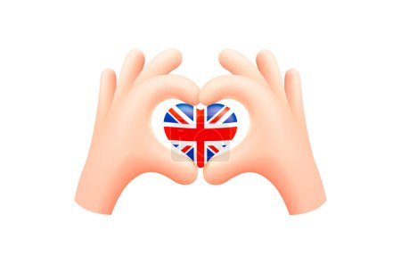 Téléchargez les illustrations : Drapeau de Grande-Bretagne en forme de coeur de main. Royaume Uni de Grande Bretagne et d'Irlande du Nord. Concept de drapeau national britannique. Illustration vectorielle. - en licence libre de droit