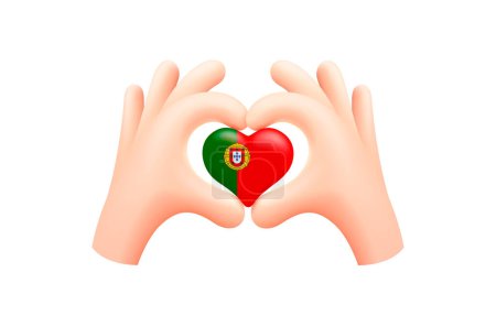 Illustration for Portugal flag in form of hand heart. National flag concept. Vector illustration. - Royalty Free Image