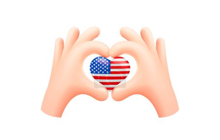 Illustration for USA flag in form of hand heart. United States of America. National flag concept. Vector illustration. - Royalty Free Image