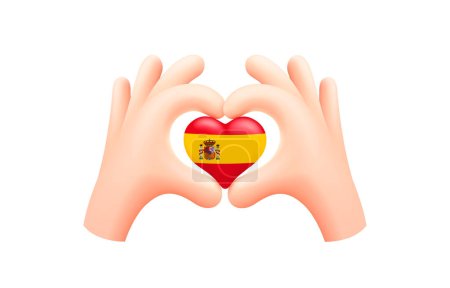 Ilustración de Bandera de España en forma de corazón de mano. Concepto de bandera nacional. Ilustración vectorial. - Imagen libre de derechos