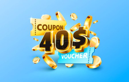 Illustration for 40 dollar coupon gift voucher, cash back banner special offer. Vector illustration - Royalty Free Image