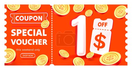 Ilustración de Cupón bono especial 1 dólar, Ver banner oferta especial. Ilustración vectorial - Imagen libre de derechos