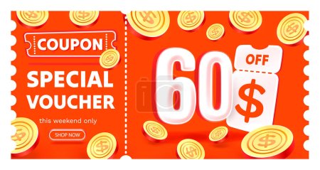 Illustration for Coupon special voucher 60 dollar , Check banner special offer. Vector illustration - Royalty Free Image