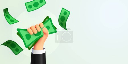 Ilustración de 3d mano sosteniendo una pila de dinero. El concepto de éxito financiero y los ingresos. Ilustración vectorial - Imagen libre de derechos