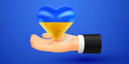 Illustration for 3d hand holding Ukrainian national flag. Stand with Ukraine. Vector illustration - Royalty Free Image
