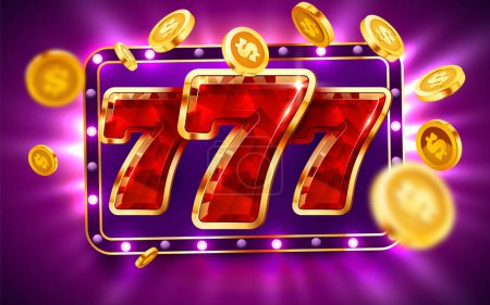Illustration for Slot machine wins the jackpot. 777 Big win concept. Casino jackpot. Vector illustration - Royalty Free Image