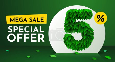 Illustration for 5 percent Off. Discount creative composition. Sale brochure with font made from leaves. Sale banner and poster. Vector illustration. - Royalty Free Image