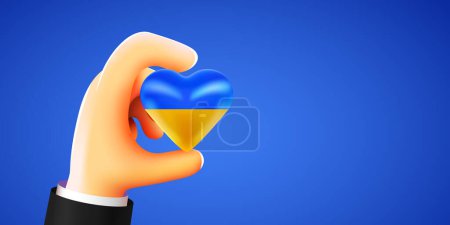 Illustration for 3d hand holding heart with Ukrainian national flag. Stand with Ukraine. Vector illustration - Royalty Free Image