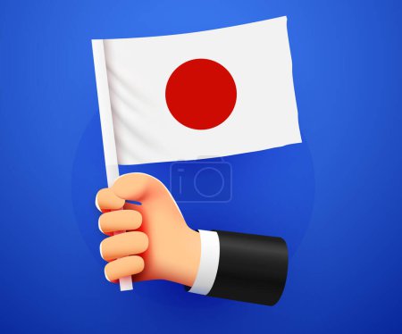 Illustration for 3d hand holding Japan National flag. Vector illustration - Royalty Free Image