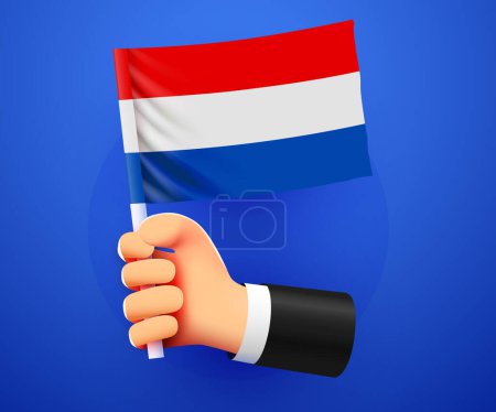 Ilustración de 3d mano sosteniendo bandera nacional de los Países Bajos. Ilustración vectorial - Imagen libre de derechos