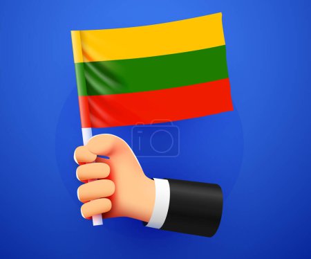 Téléchargez les illustrations : 3ème main tenant le drapeau national de Lituanie. Illustration vectorielle - en licence libre de droit
