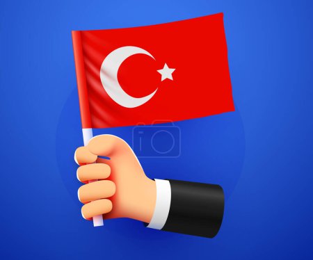 Illustration for 3d hand holding Turkey National flag. Vector illustration - Royalty Free Image