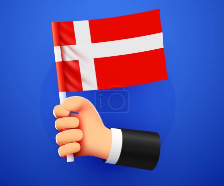 Illustration for 3d hand holding Denmark National flag. Vector illustration - Royalty Free Image