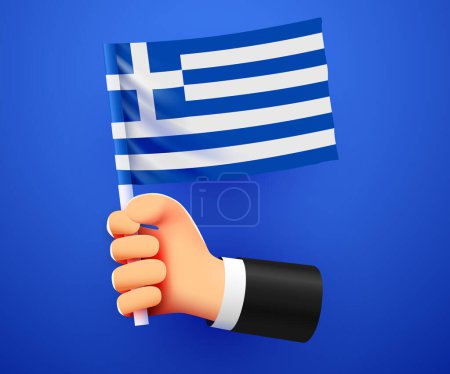 Ilustración de 3d mano sosteniendo la bandera nacional de Grecia. Ilustración vectorial - Imagen libre de derechos