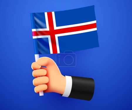 Illustration for 3d hand holding Iceland National flag. Vector illustration - Royalty Free Image