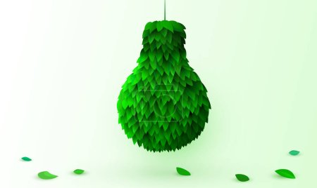 Bombilla hecha de hojas. El concepto de energía verde y ecología. Ilustración vectorial