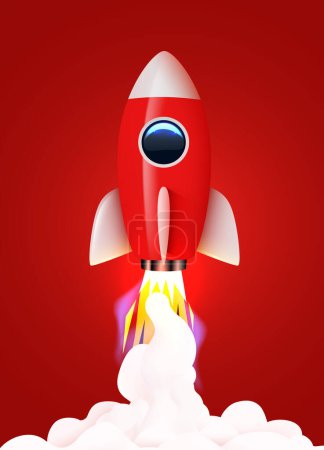Ilustración de Lanzamiento de cohetes con humo y fuego. Concepto de creación de empresas. Ilustración vectorial - Imagen libre de derechos
