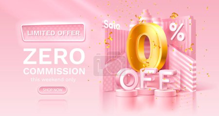 Illustration for Zero commission, Limited offer, zero percent. Sign board promotion. Vector illustration - Royalty Free Image
