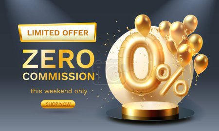 Illustration for Zero commission, Limited offer, zero percent. Sign board promotion. Vector illustration - Royalty Free Image
