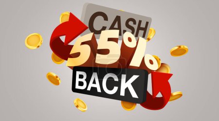 Illustration for Cashback 55 percent icon isolated on the gray background. Cashback or money back label. Vector illustration - Royalty Free Image