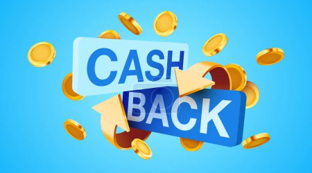 Illustration for Cashback icon isolated on blue background. Cashback or money back label. Vector illustration - Royalty Free Image