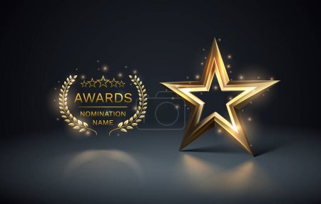 Ilustración de Premios nominación nombre podio, premio de oro evento, ceremonia de la estrella de escena. Ilustración vectorial - Imagen libre de derechos