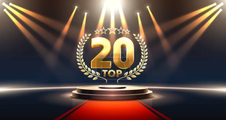 Téléchargez les illustrations : Top 20 meilleur podium signe de récompense, objet d'or. Illustration vectorielle - en licence libre de droit