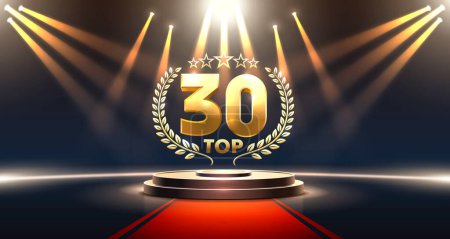 Téléchargez les illustrations : Top 30 meilleur podium signe de récompense, objet d'or. Illustration vectorielle - en licence libre de droit