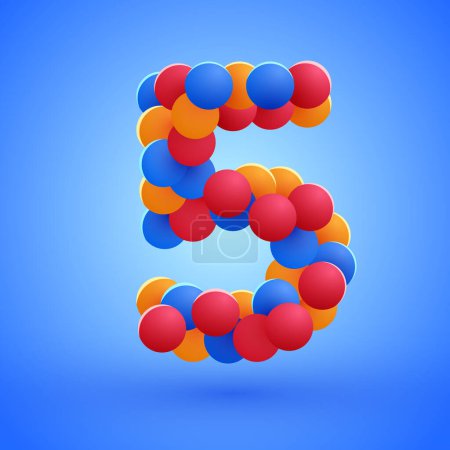 Illustration for Number 5 made from multicolored festive balloons. Vector illustration - Royalty Free Image