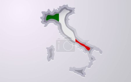Téléchargez les illustrations : Carte d'Italie créative avec des couleurs de drapeau dans le style de coupe de papier. Illustration vectorielle - en licence libre de droit