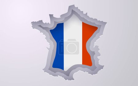 Ilustración de Mapa creativo de Francia con colores de bandera en estilo de corte de papel. Ilustración vectorial - Imagen libre de derechos