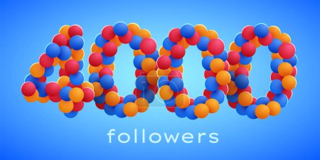 Illustration for 4k or 4000 followers thank you with colorful balloons. Social Network friends, followers, Celebrate of subscribers or followers and likes. Vector illustration - Royalty Free Image