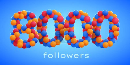 Ilustración de 8k u 8000 seguidores te agradecen con globos de colores. Amigos de redes sociales, seguidores, Celebrar de suscriptores o seguidores y me gusta. Ilustración vectorial - Imagen libre de derechos