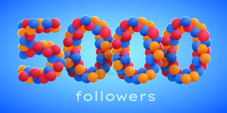Téléchargez les illustrations : 5k ou 5000 followers vous remercient avec des ballons colorés. Social Network amis, abonnés, Célébrer des abonnés ou des abonnés et aime. Illustration vectorielle - en licence libre de droit