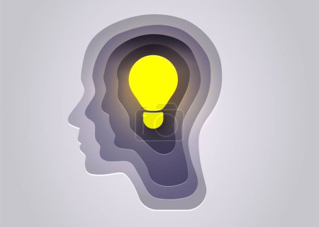 Illustration for Silhouette of a human head with light bulb. Concept of brainstorm, idea, creativity. Vector illustration - Royalty Free Image