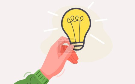 Illustration for The hand is holding a light bulb. Idea and creativity concept. Modern flat style. Isolated on white background. Vector illustration - Royalty Free Image