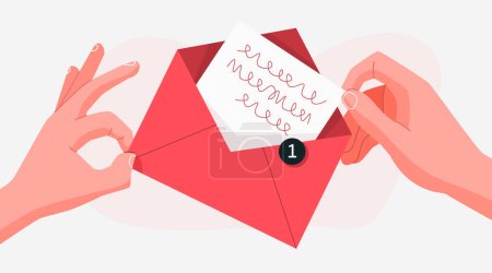 Illustration for Hands hold open letter. Concept of communication, correspondence. Flat cartoon style. Vector illustration - Royalty Free Image