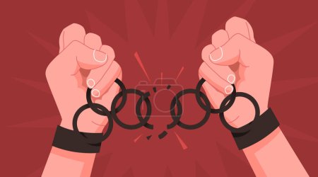 Illustration for Human hands break the chain. Freedom release concept. Broken chain. Vintage styled vector illustration. - Royalty Free Image
