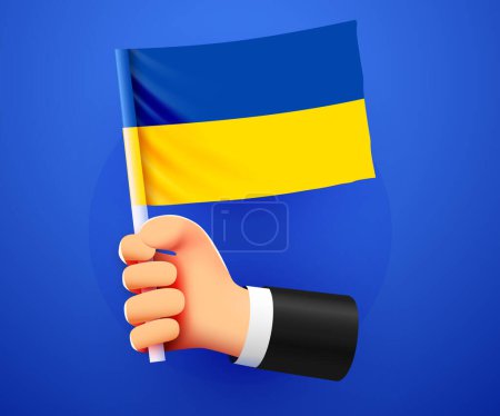 Illustration for 3d hand holding Ukraine National flag. Vector illustration - Royalty Free Image