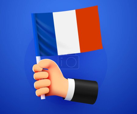 Ilustración de 3d mano sosteniendo la bandera nacional de Francia. Ilustración vectorial - Imagen libre de derechos