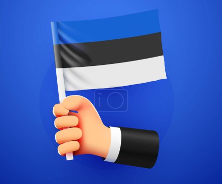 Ilustración de 3d mano que sostiene la bandera nacional de Estonia. Ilustración vectorial - Imagen libre de derechos