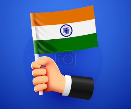 Illustration for 3d hand holding India National flag. Vector illustration - Royalty Free Image