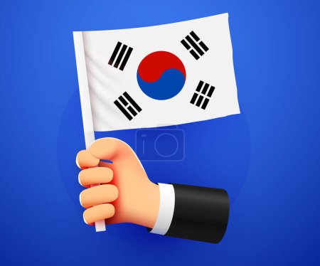 Illustration for 3d hand holding Republic of Korea National flag. Vector illustration - Royalty Free Image