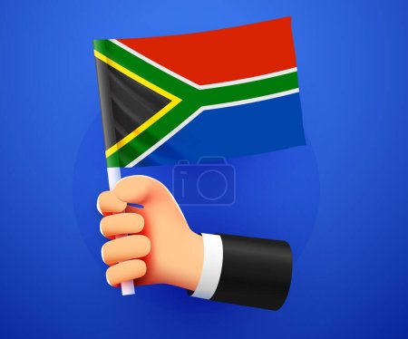 Ilustración de 3d mano sosteniendo la bandera nacional de Sudáfrica. Ilustración vectorial - Imagen libre de derechos