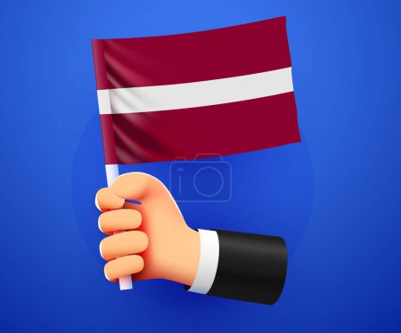 Illustration for 3d hand holding Latvia National flag. Vector illustration - Royalty Free Image