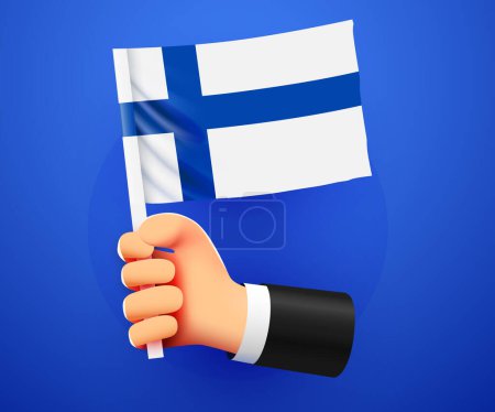 Ilustración de 3d mano sosteniendo bandera nacional de Finlandia. Ilustración vectorial - Imagen libre de derechos