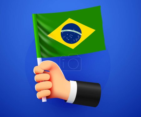 Illustration for 3d hand holding Brazil National flag. Vector illustration - Royalty Free Image
