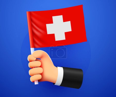 Ilustración de 3d mano sosteniendo la bandera nacional de Suiza. Ilustración vectorial - Imagen libre de derechos
